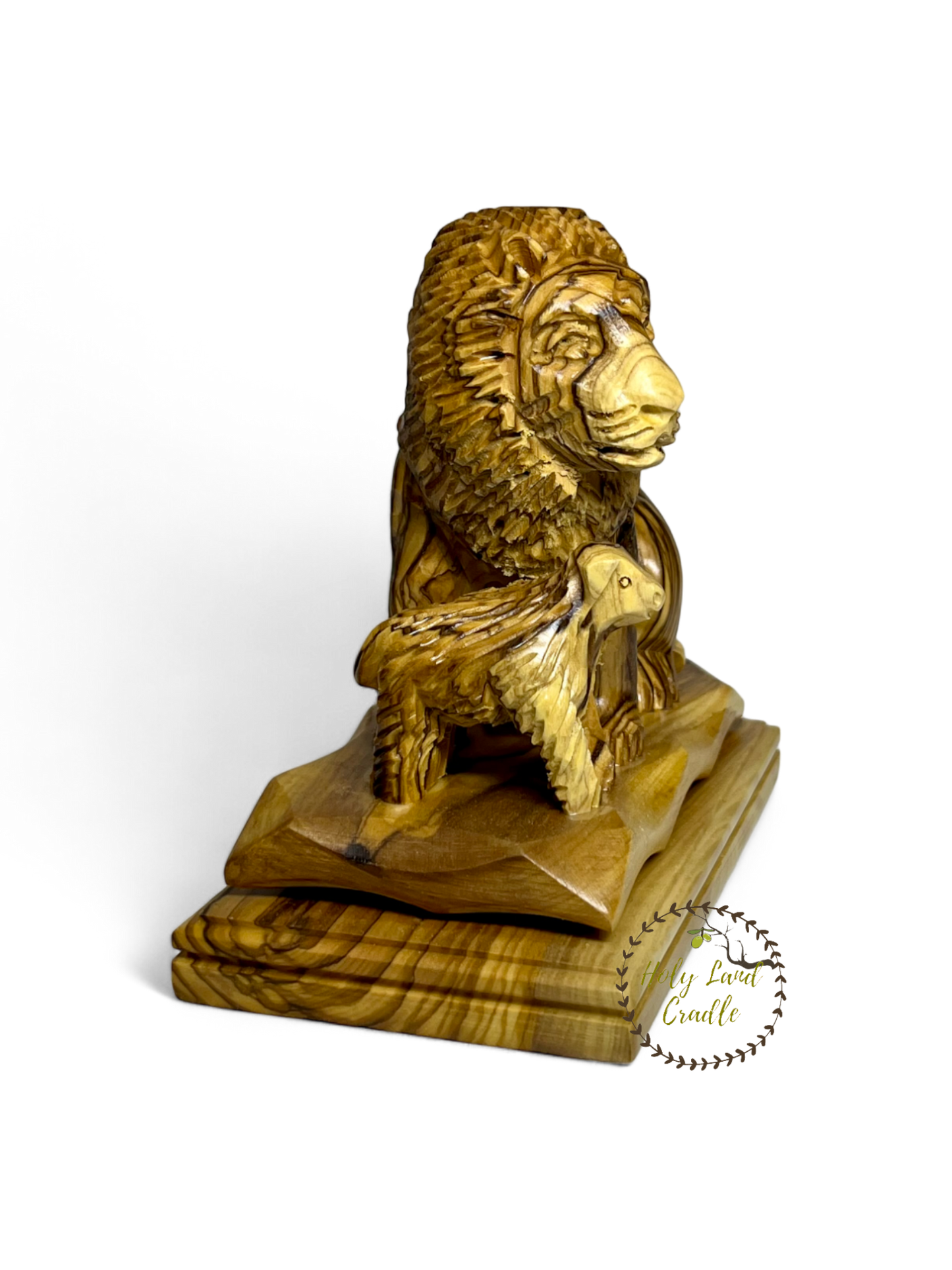 Olive Wood Lion And Lamb Statue