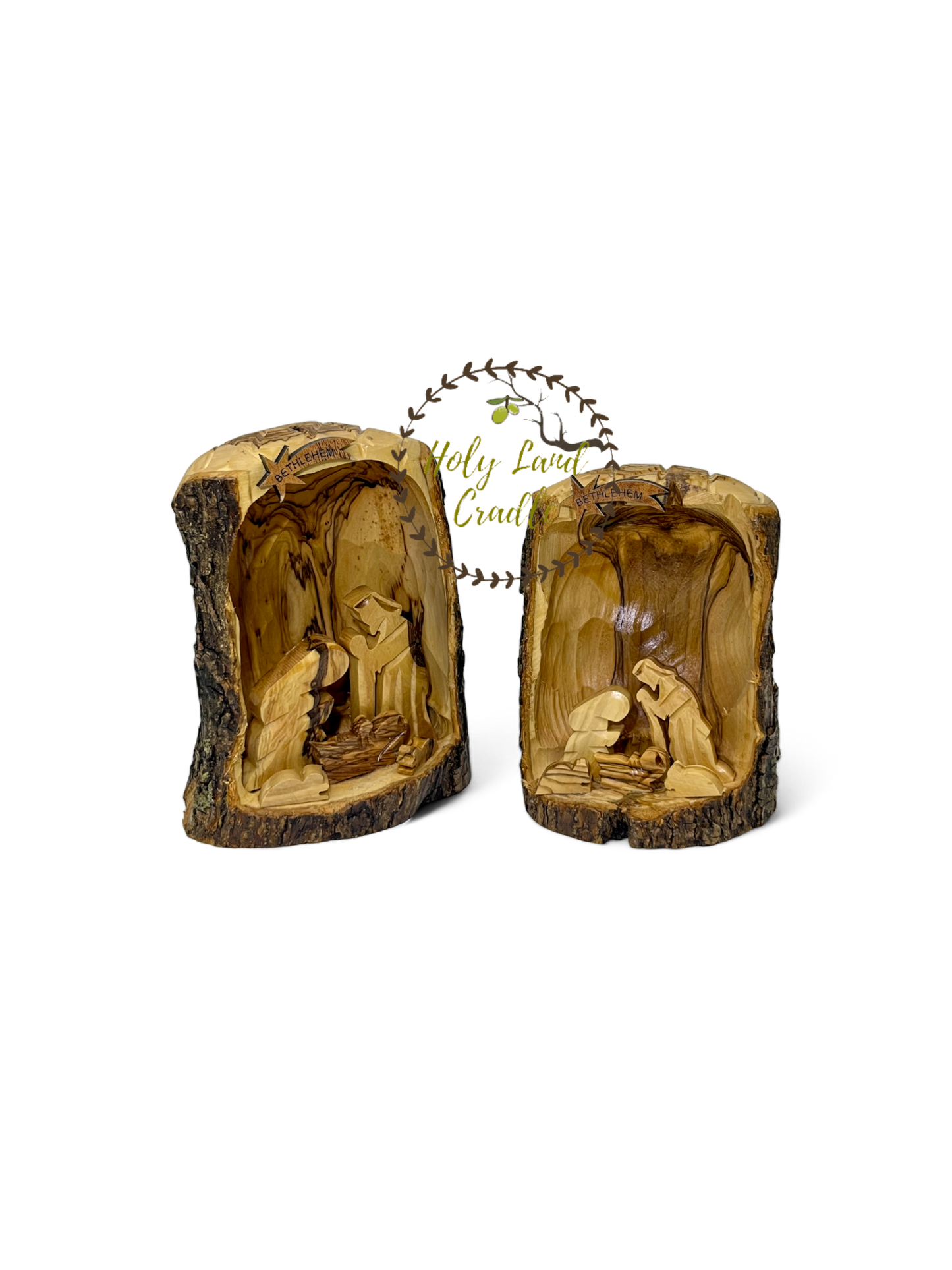 Olive Wood Nativity with Natural Bark