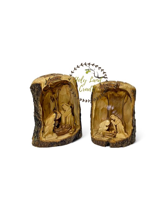 Olive Wood Nativity with Natural Bark