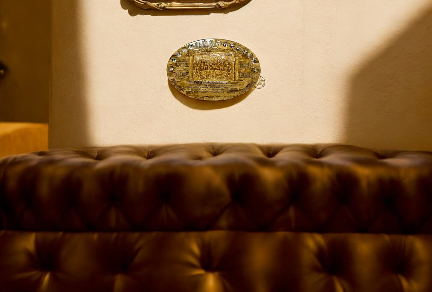 Olive Wood Last Supper with 14 Stations and Our Father Prayer Engraved