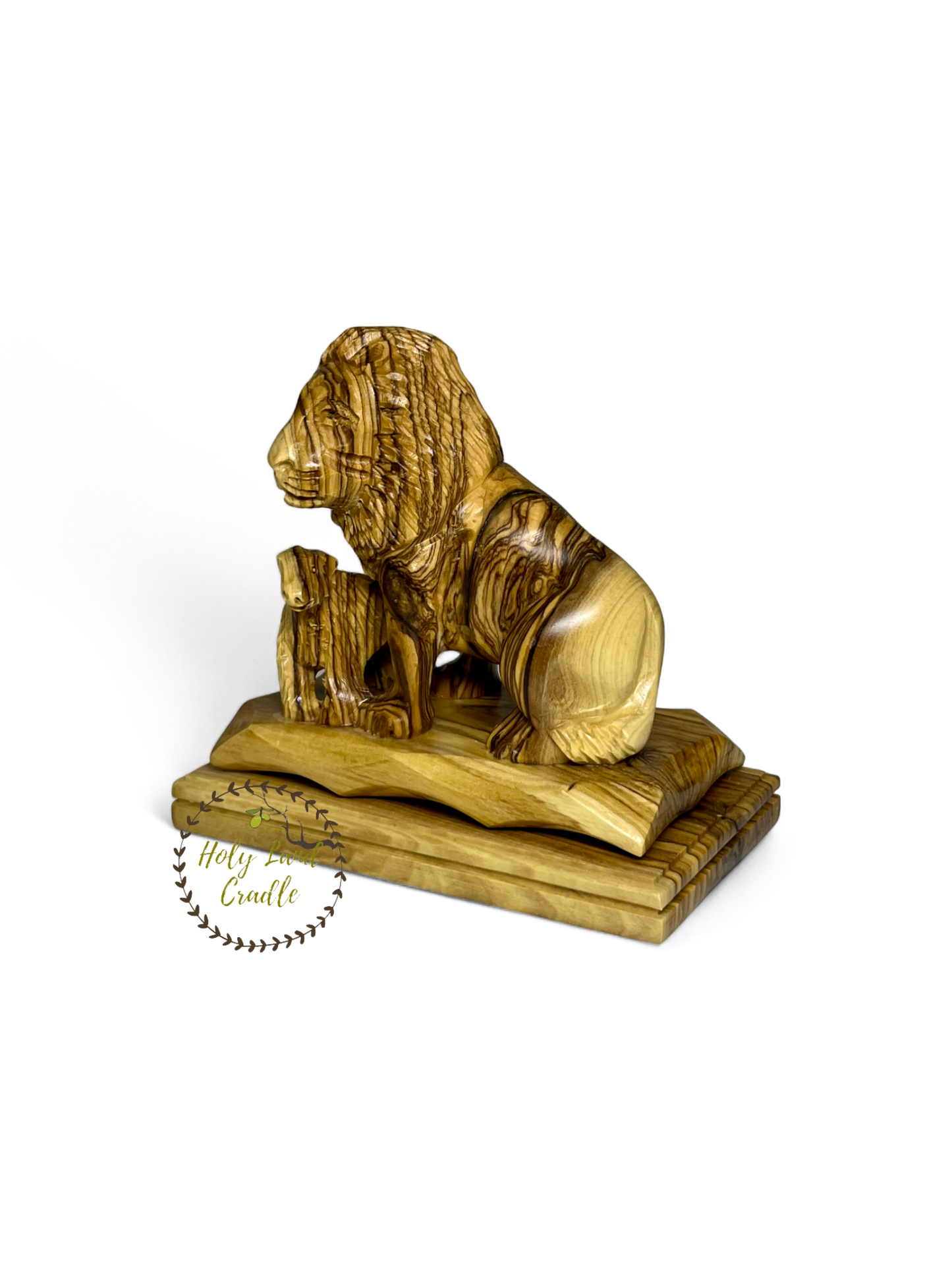 Olive Wood Lion And Lamb Statue