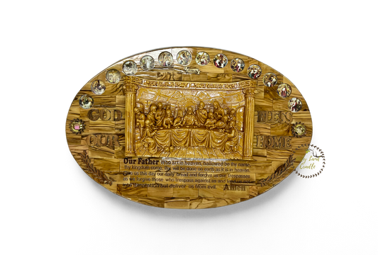Olive Wood Last Supper with 14 Stations and Our Father Prayer Engraved