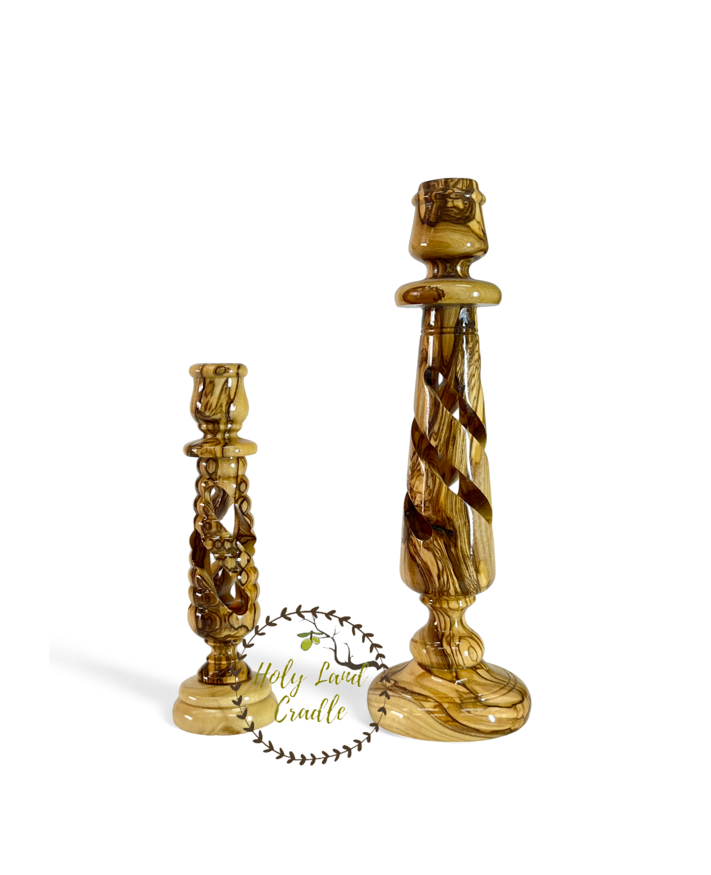 Olive Wood Candlesticks Spiral
