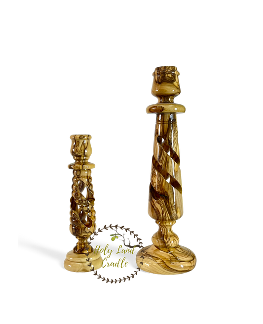 Olive Wood Candlesticks Spiral