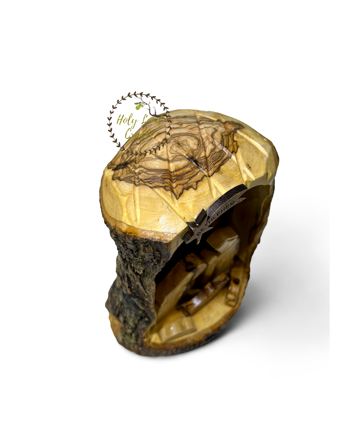Olive Wood Nativity with Natural Bark