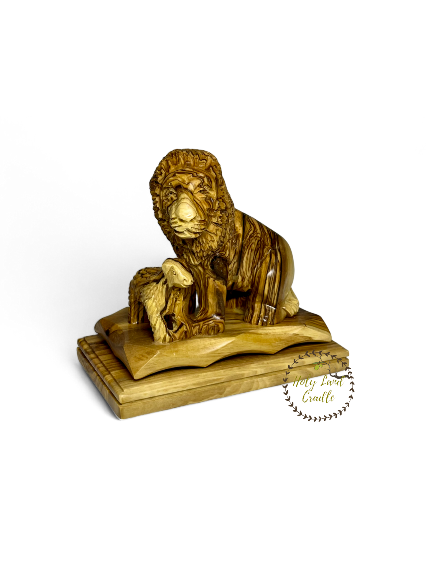 Olive Wood Lion And Lamb Statue