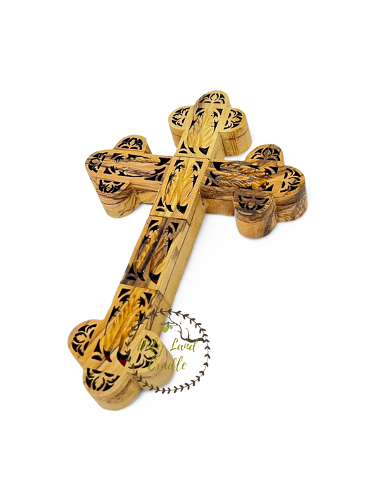 Olive Wood double cross with red paper