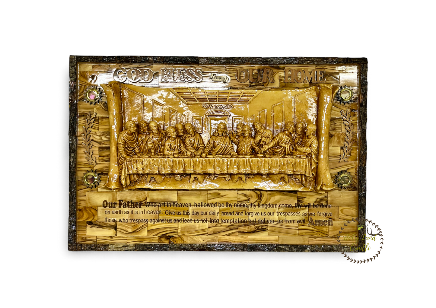 Olive Wood Last Supper with Our Father Prayer Engraved