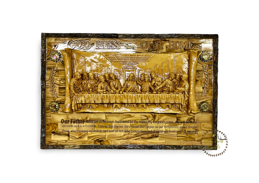 Olive Wood Last Supper with Our Father Prayer Engraved