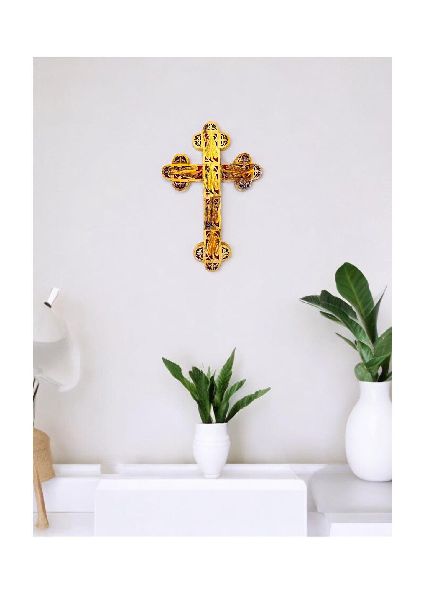 Olive Wood double cross with red paper