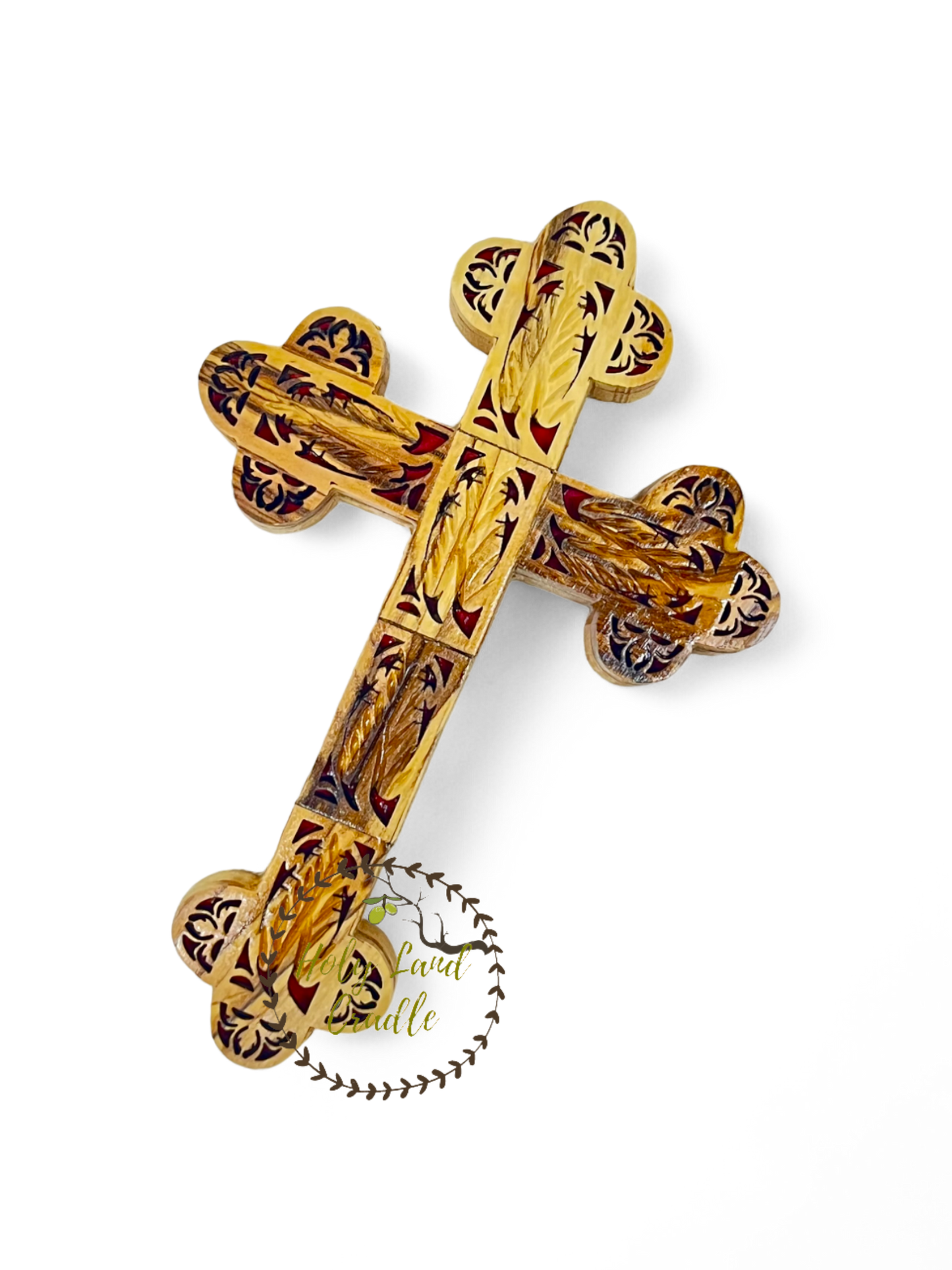 Olive Wood double cross with red paper