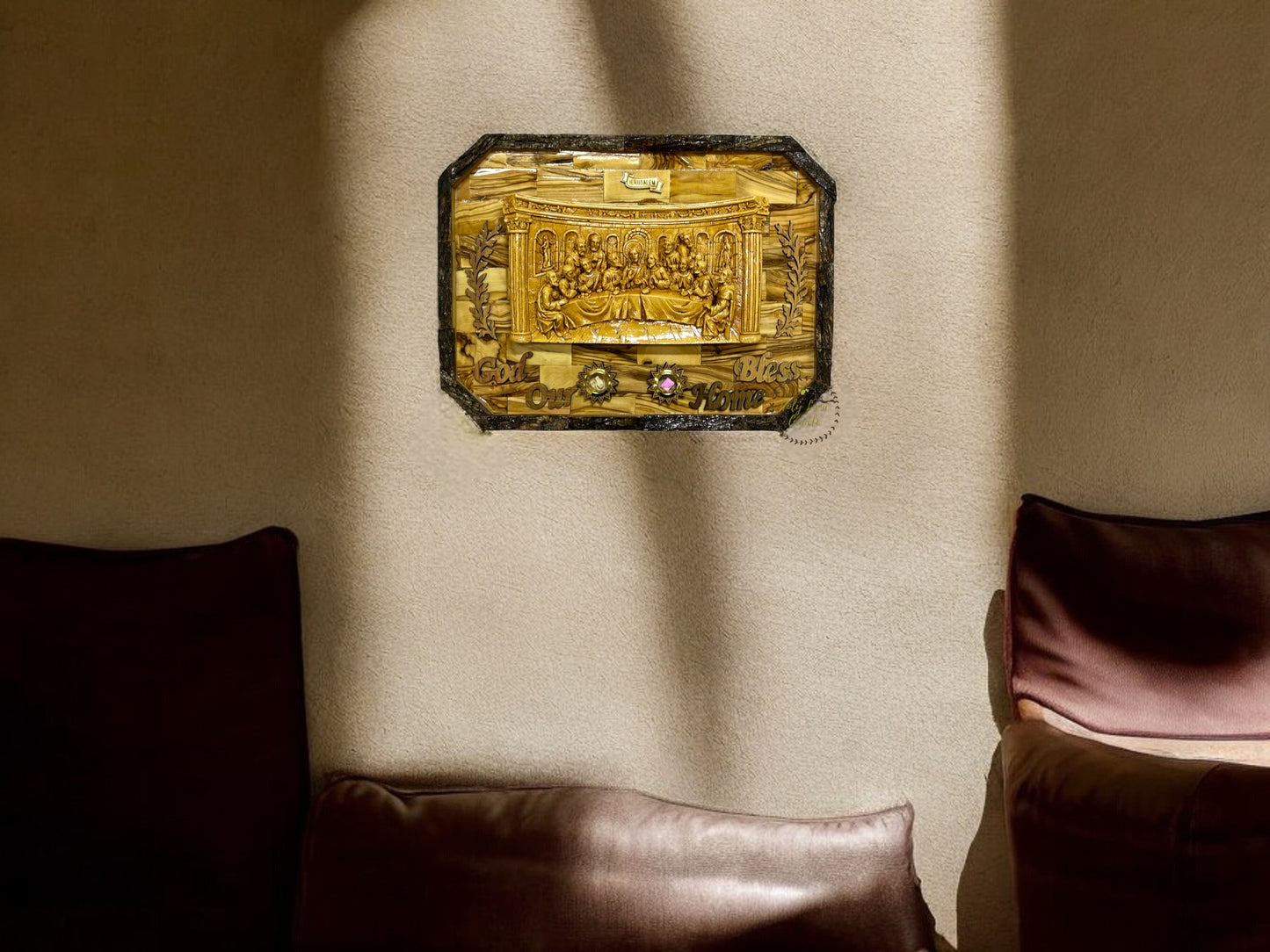 Olive Wood Last Supper With Natural Bark