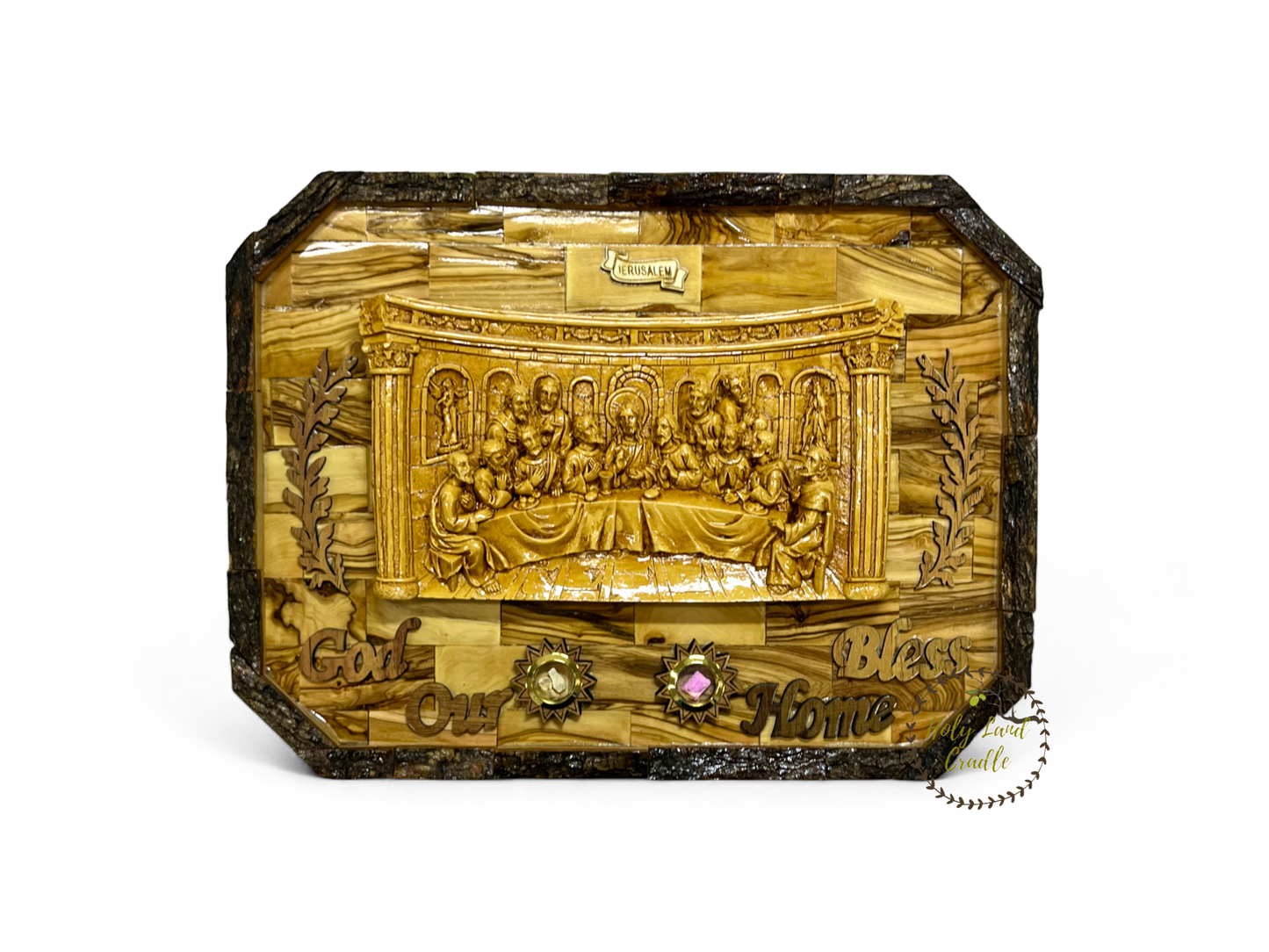 Olive Wood Last Supper With Natural Bark