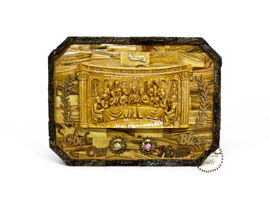 Olive Wood Last Supper With Natural Bark