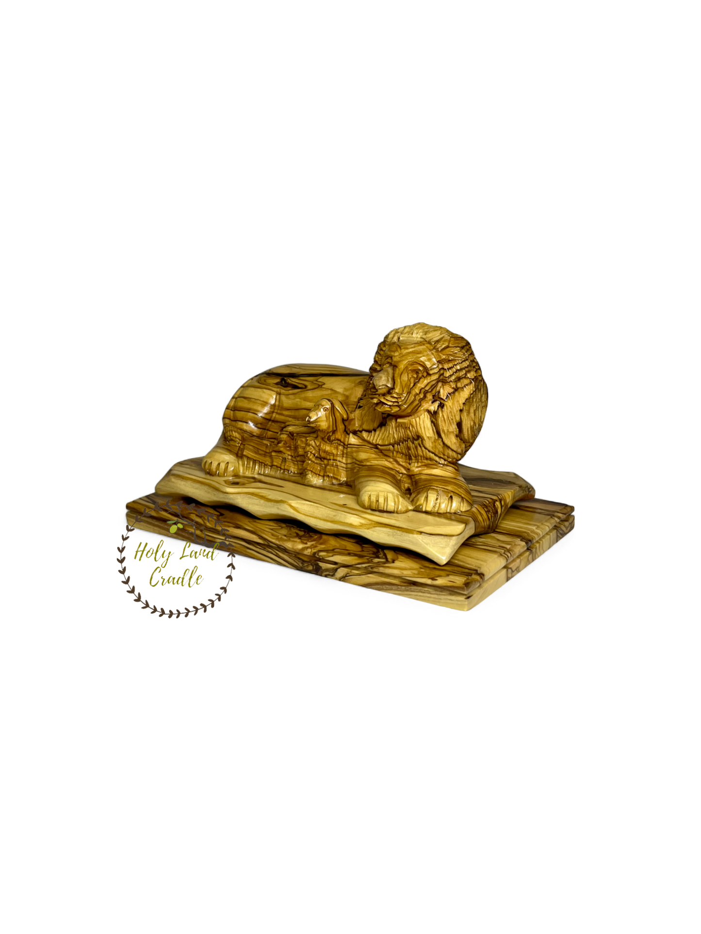 Olive Wood Lion And Lamb Statue