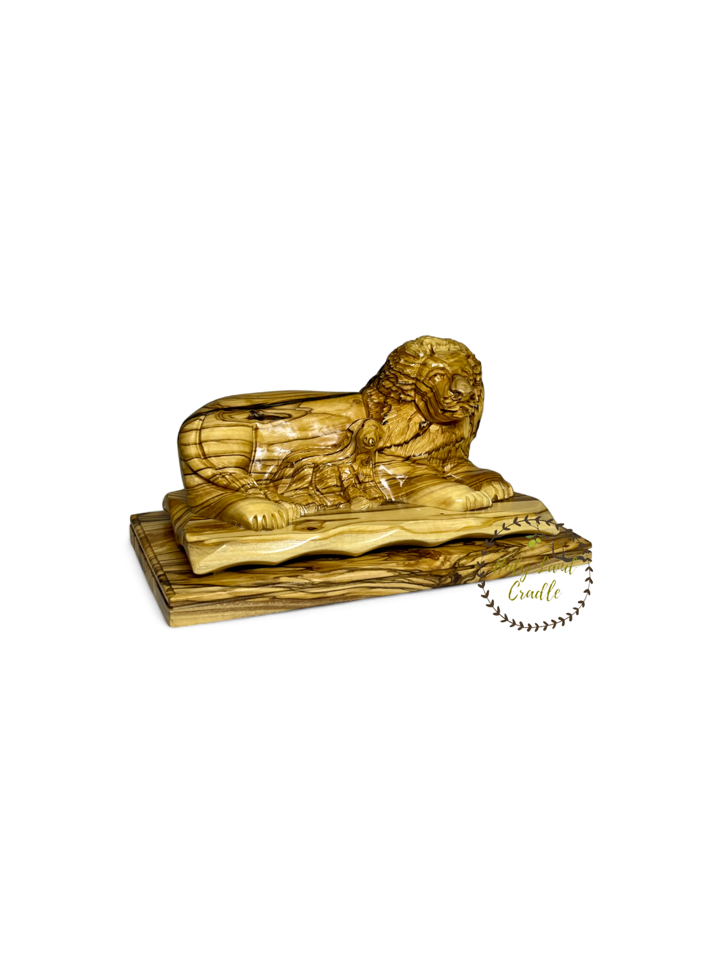 Olive Wood Lion And Lamb Statue