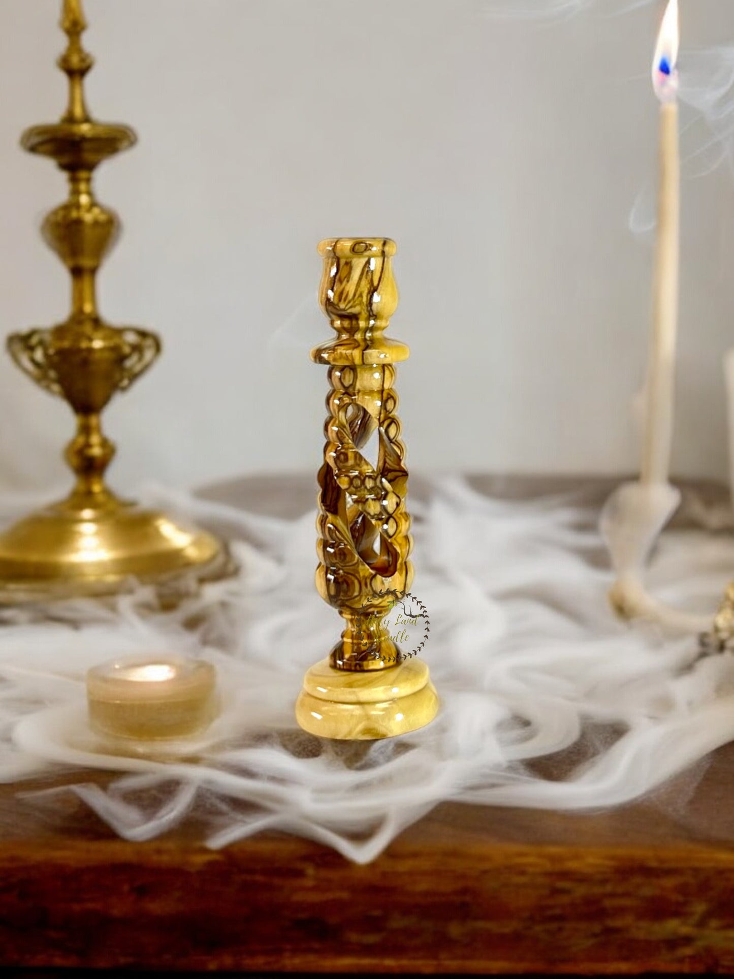 Olive Wood Candlesticks Spiral