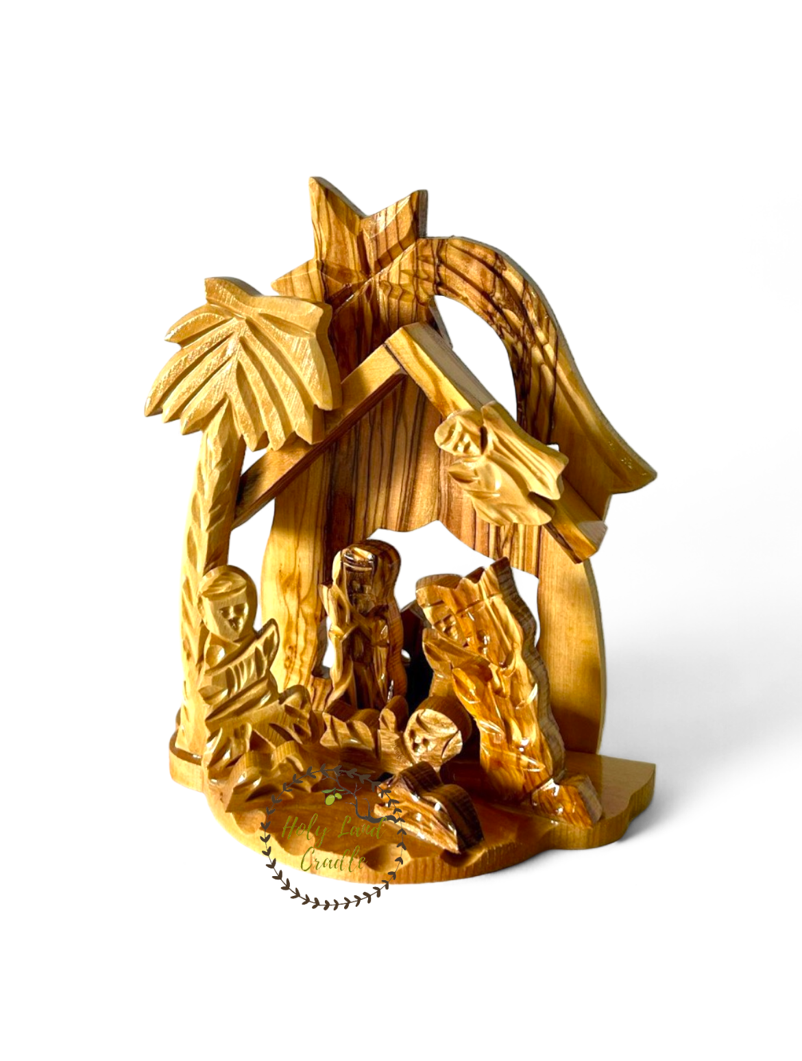 Olive Wood Church & Star curve Shaped Nativity Scene