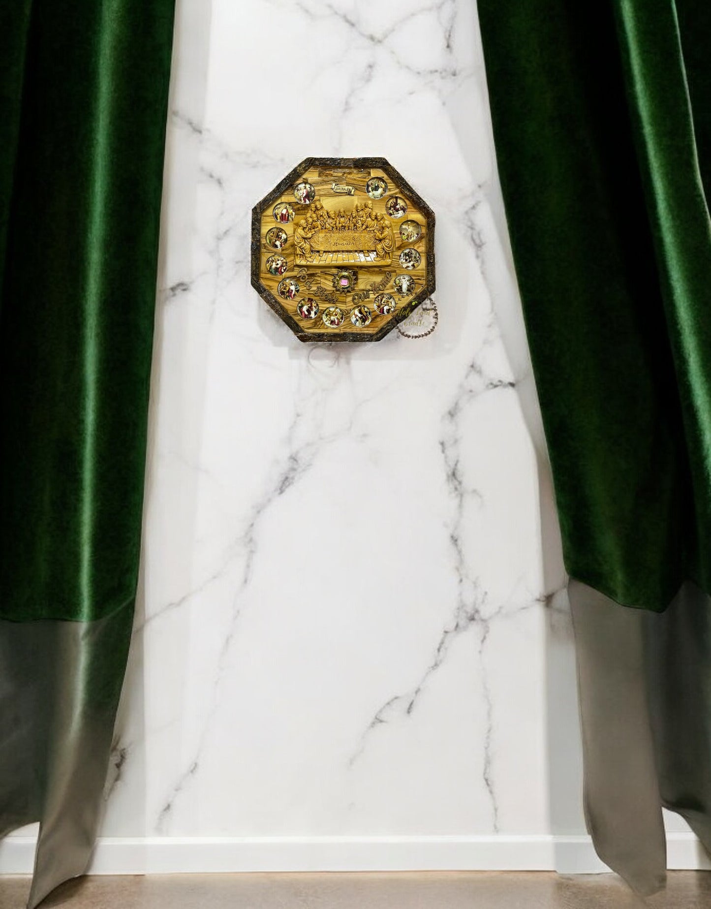 Olive Wood Last Supper with 14 Stations & Natural Bark