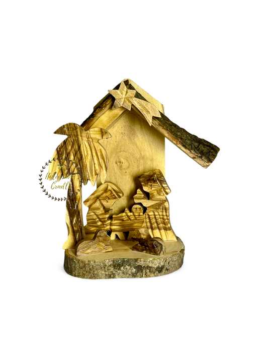 Olive Wood Christmas Tree Nativity Scene