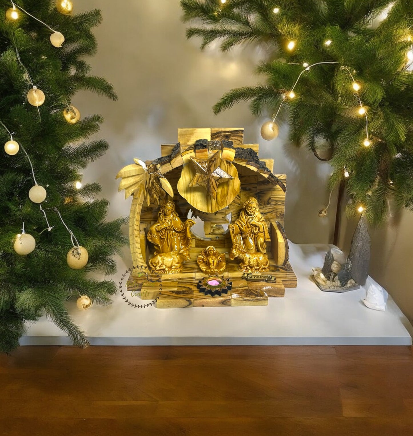 Olive Wood Musical Nativity Scene