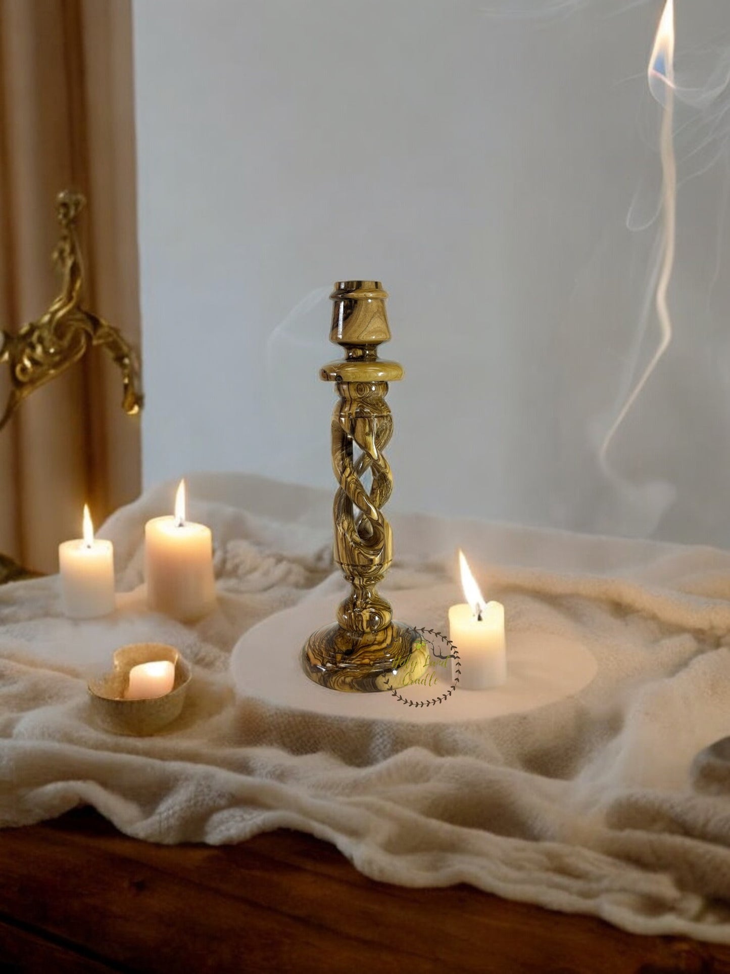 Olive Wood Candlesticks Spiral