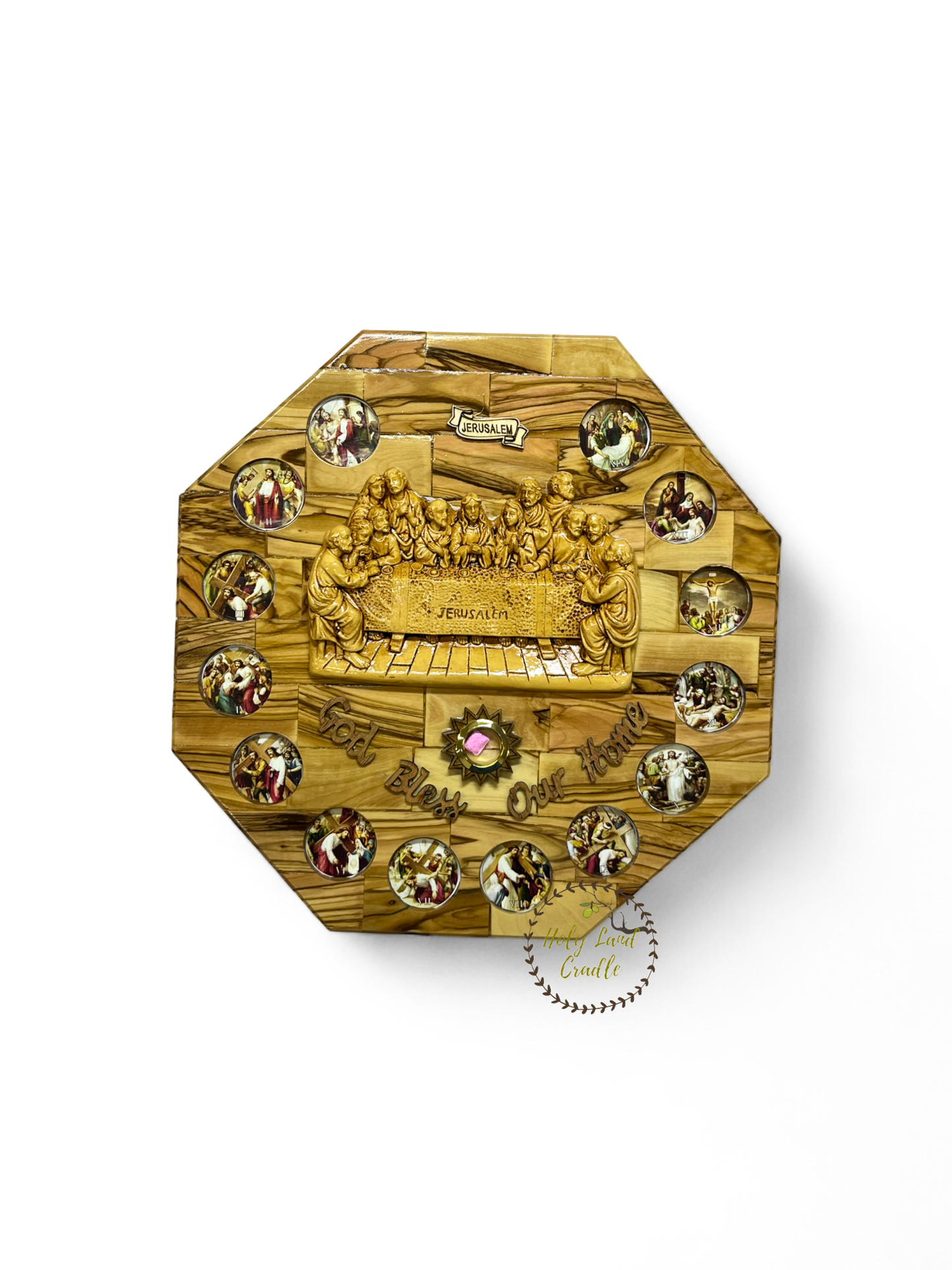 Olive Wood Last Supper with 14 Stations