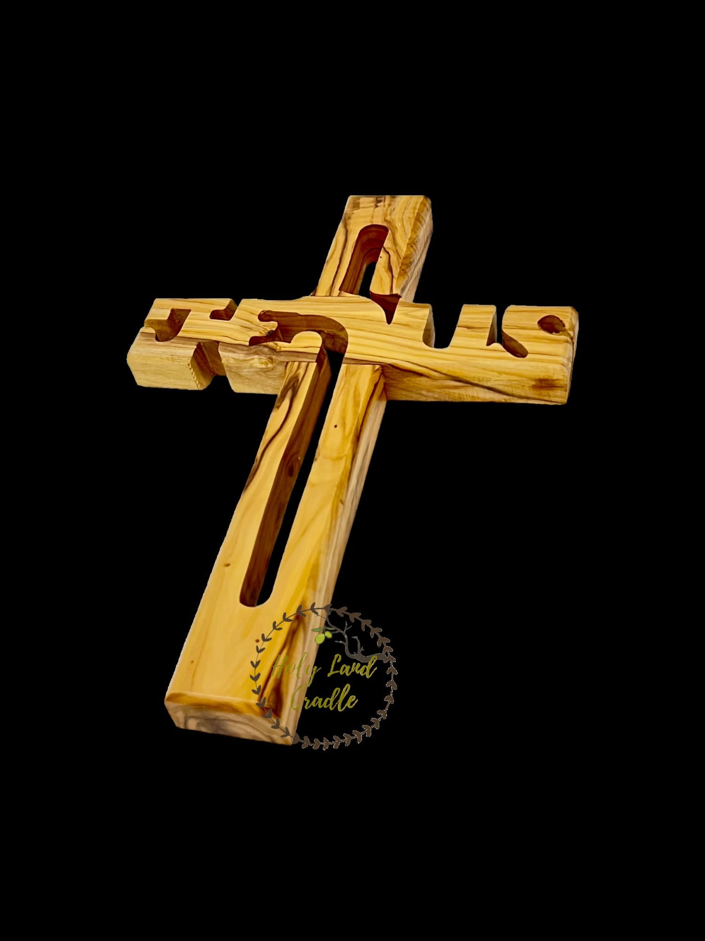 Olive Wood Cross with Jesus Name