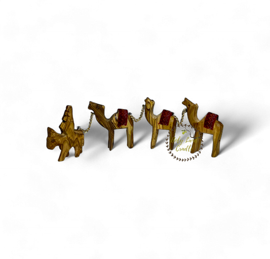 Olive Wood Camels with a Red Saddle