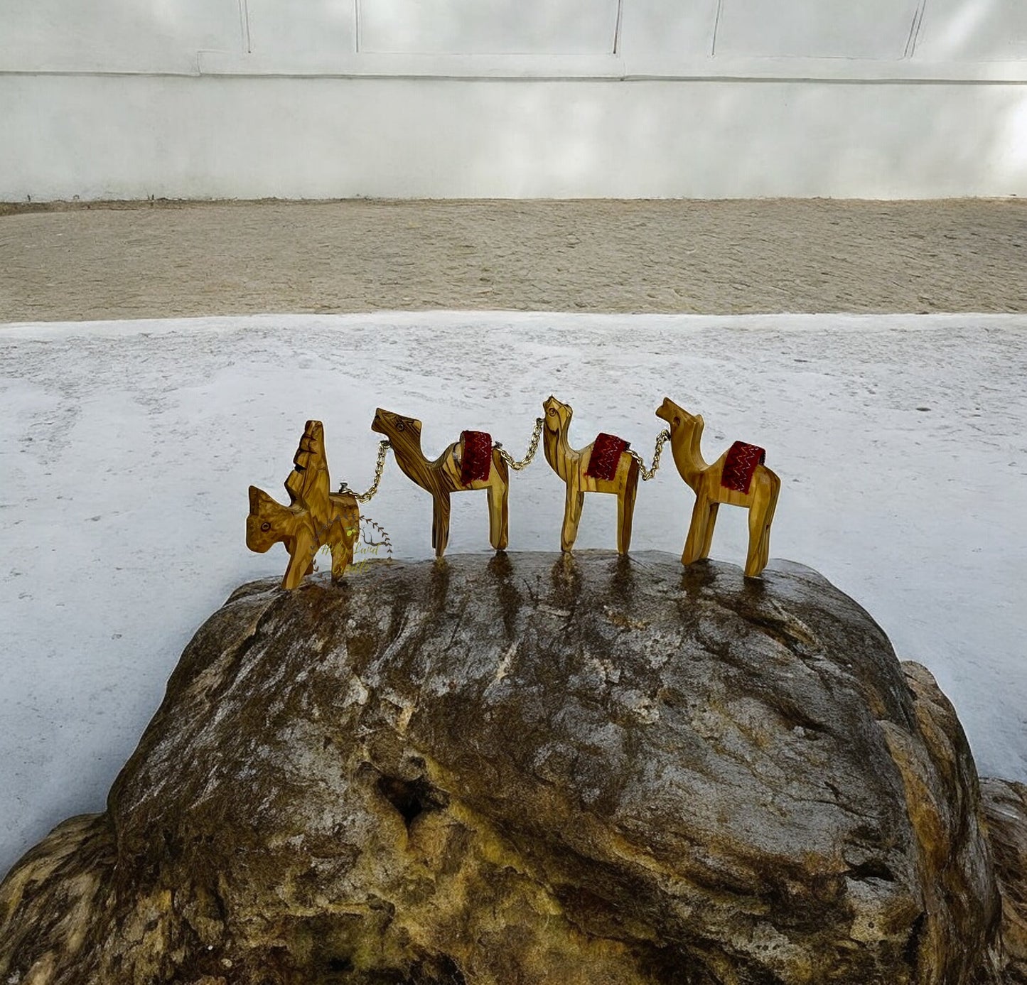Olive Wood Camels with a Red Saddle