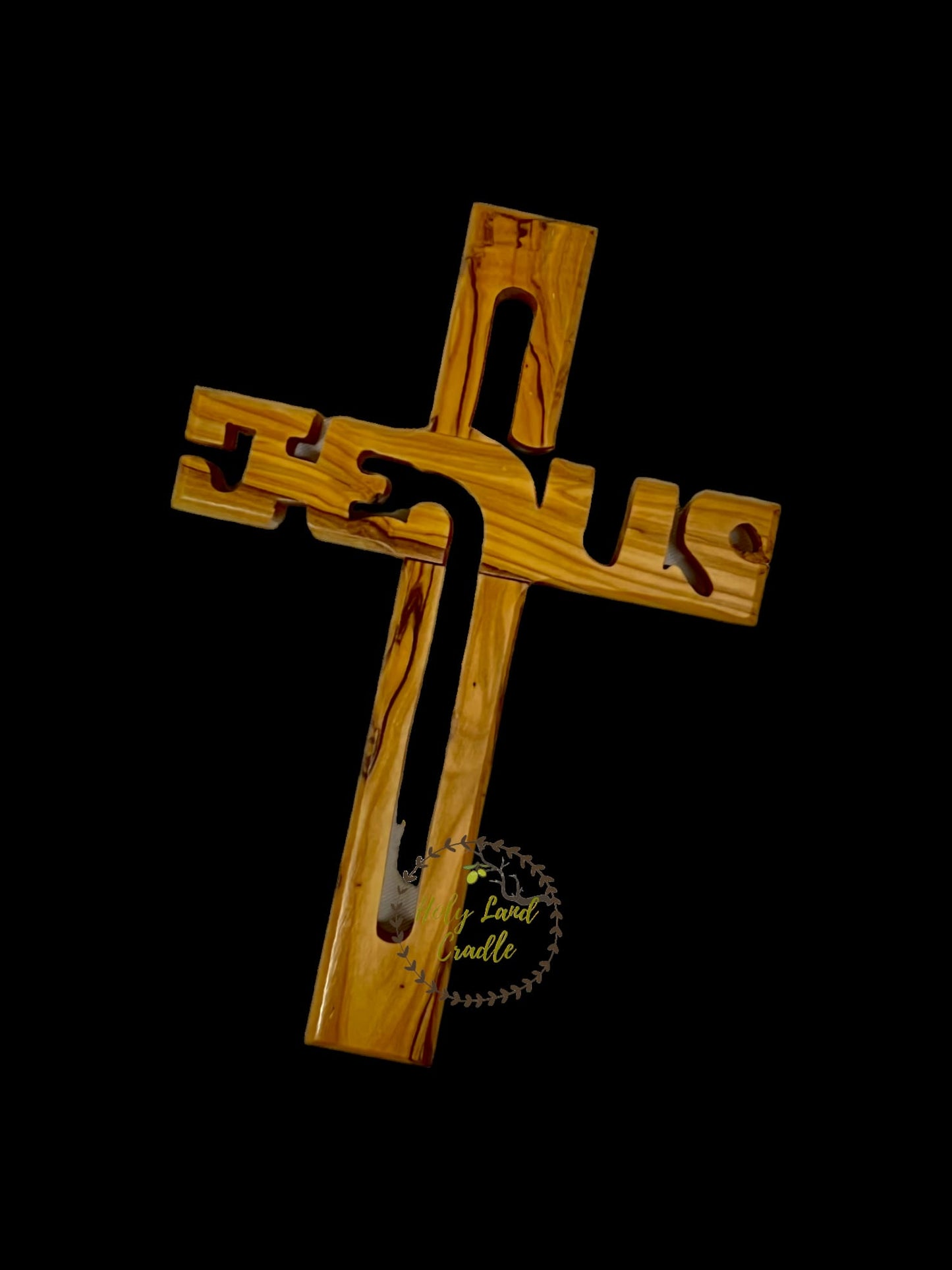 Olive Wood Cross with Jesus Name