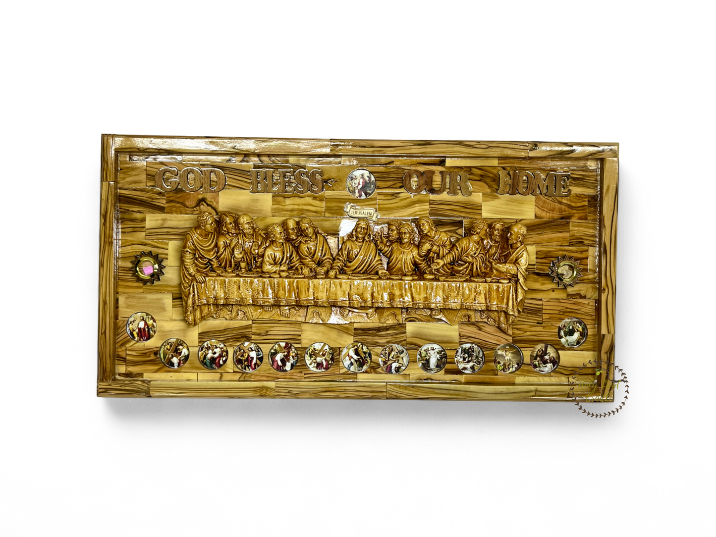 Olive Wood Last Supper with 14 Stations