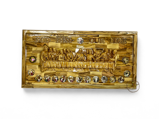 Olive Wood Last Supper with 14 Stations