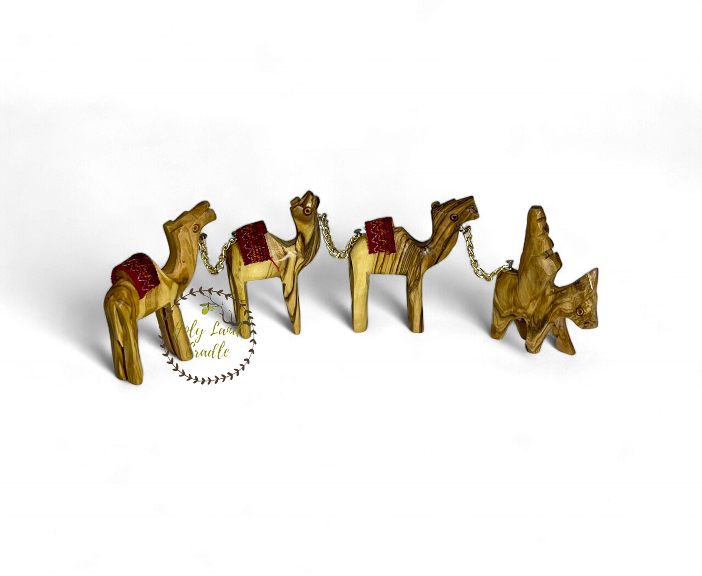 Olive Wood Camels with a Red Saddle