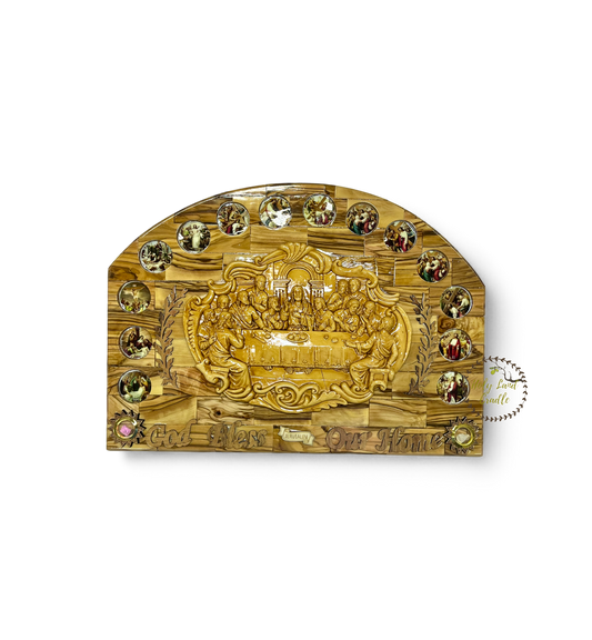 Olive Wood Last Supper with 14 Stations