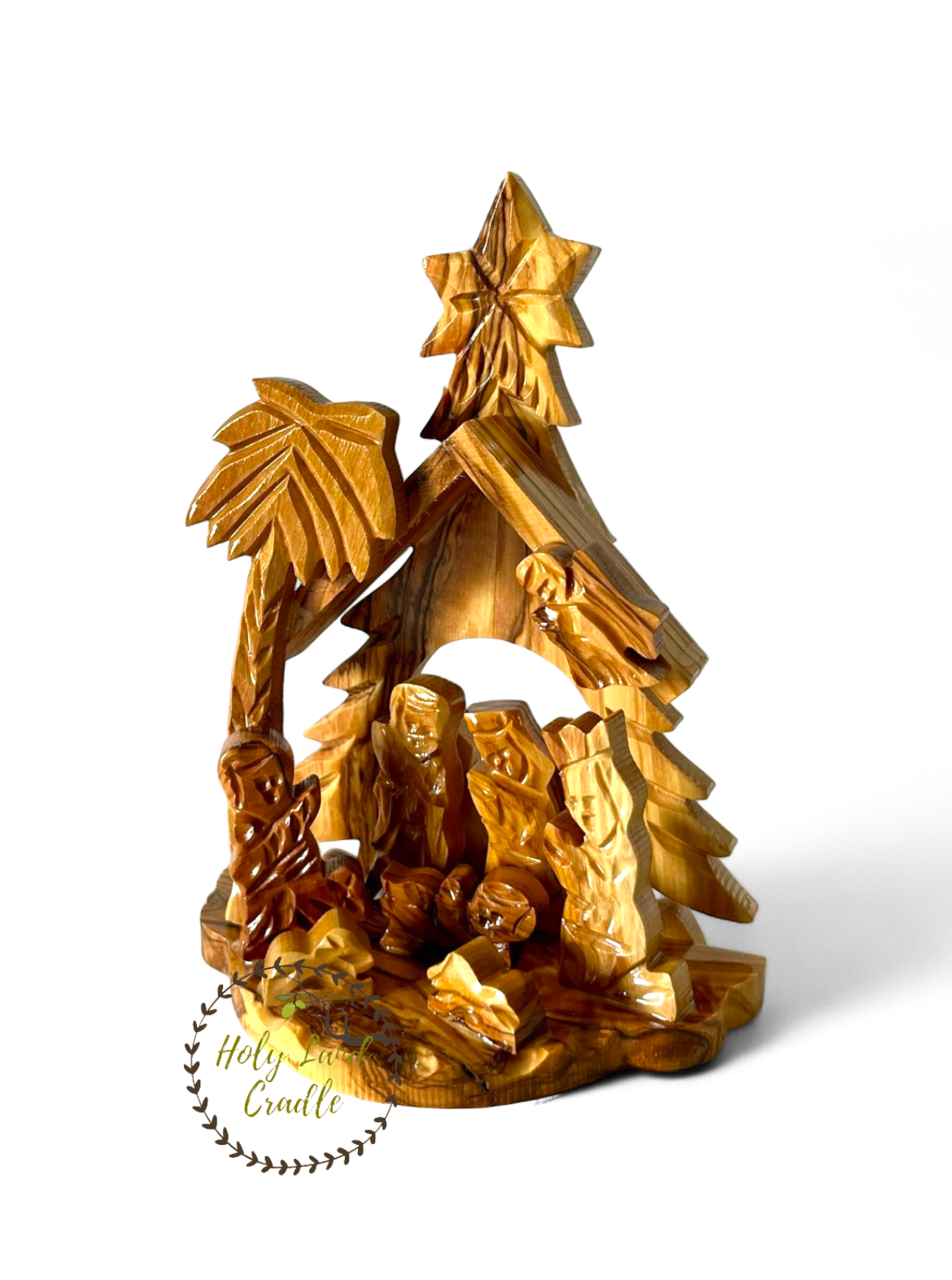 Olive Wood Church & Star Shaped Nativity Scene