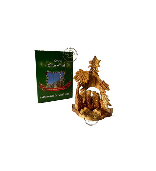 Olive Wood Church & Star Shaped Nativity Scene