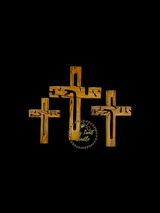 Olive Wood Cross with Jesus Name