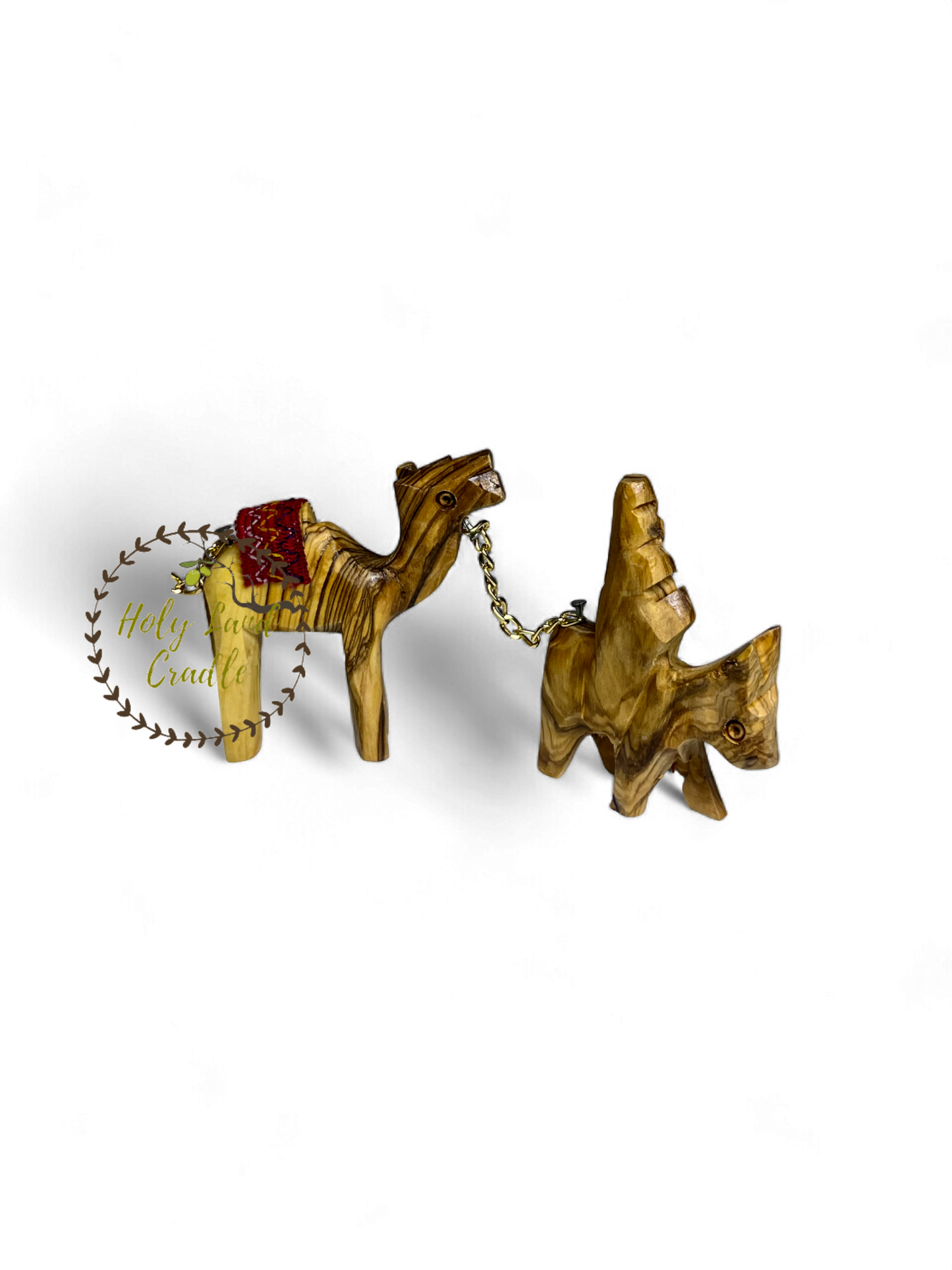 Olive Wood Camels with a Red Saddle