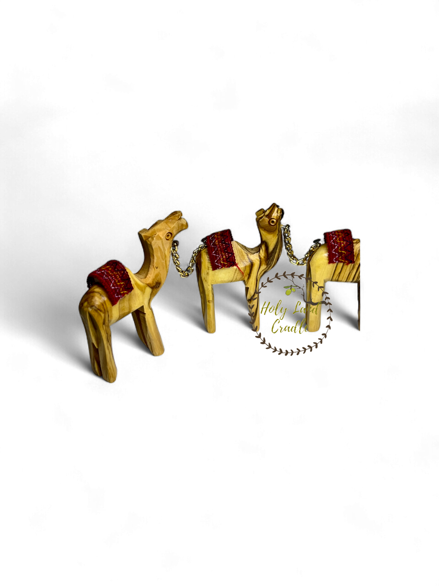 Olive Wood Camels with a Red Saddle