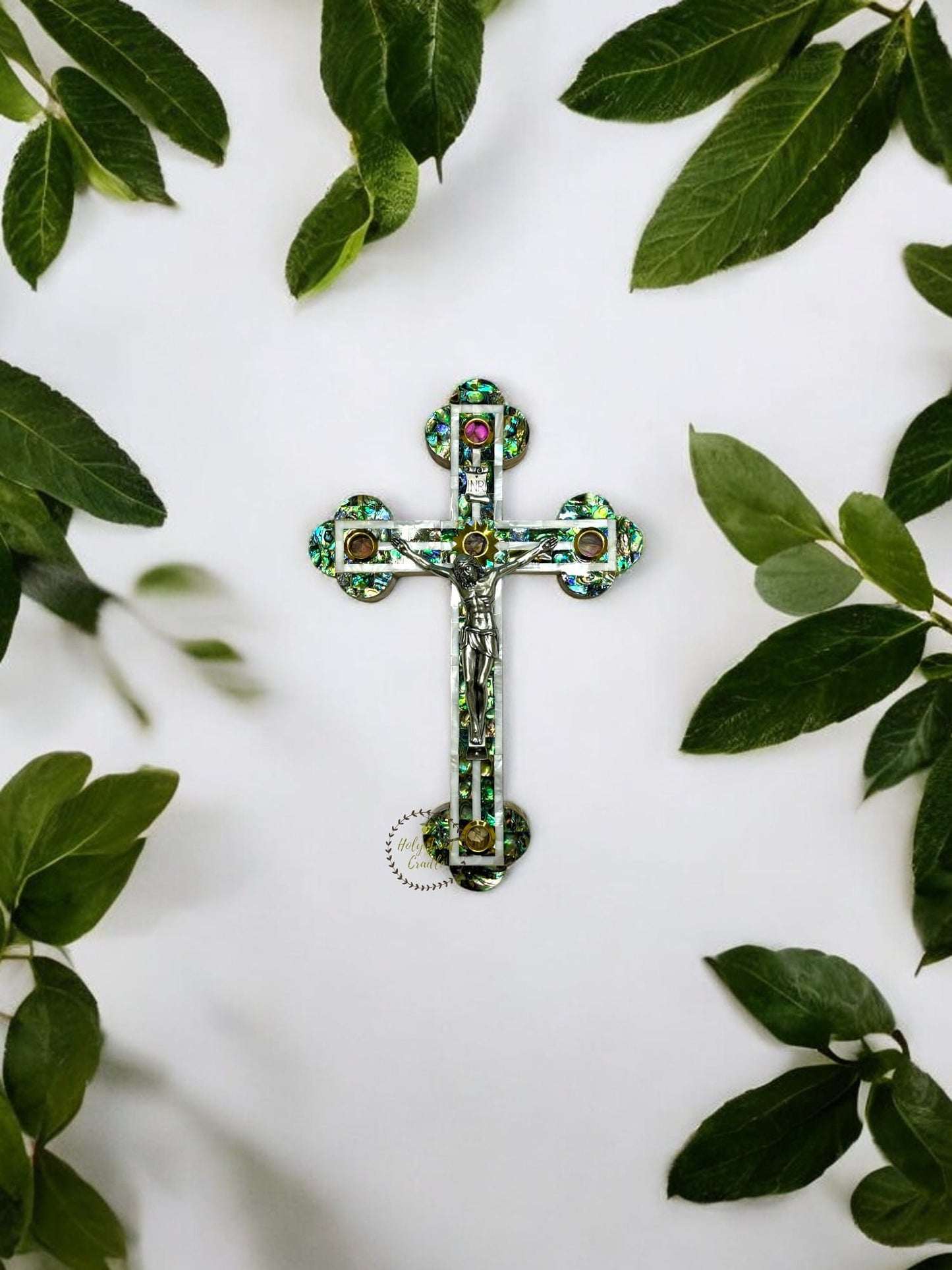 Olive wood With Mother of Pearl Cross with Corpus