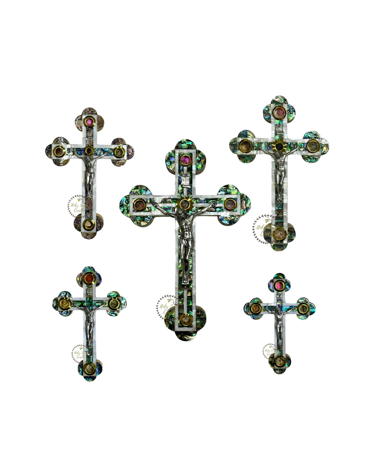 Olive wood With Mother of Pearl Cross with Corpus
