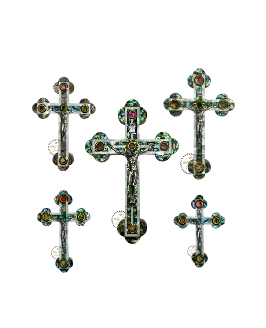 Olive wood With Mother of Pearl Cross with Corpus