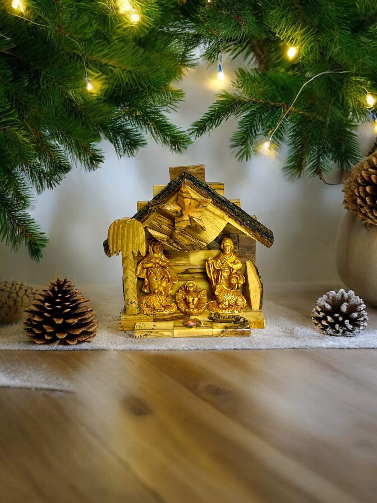 Olive Wood Musical Nativity Scene