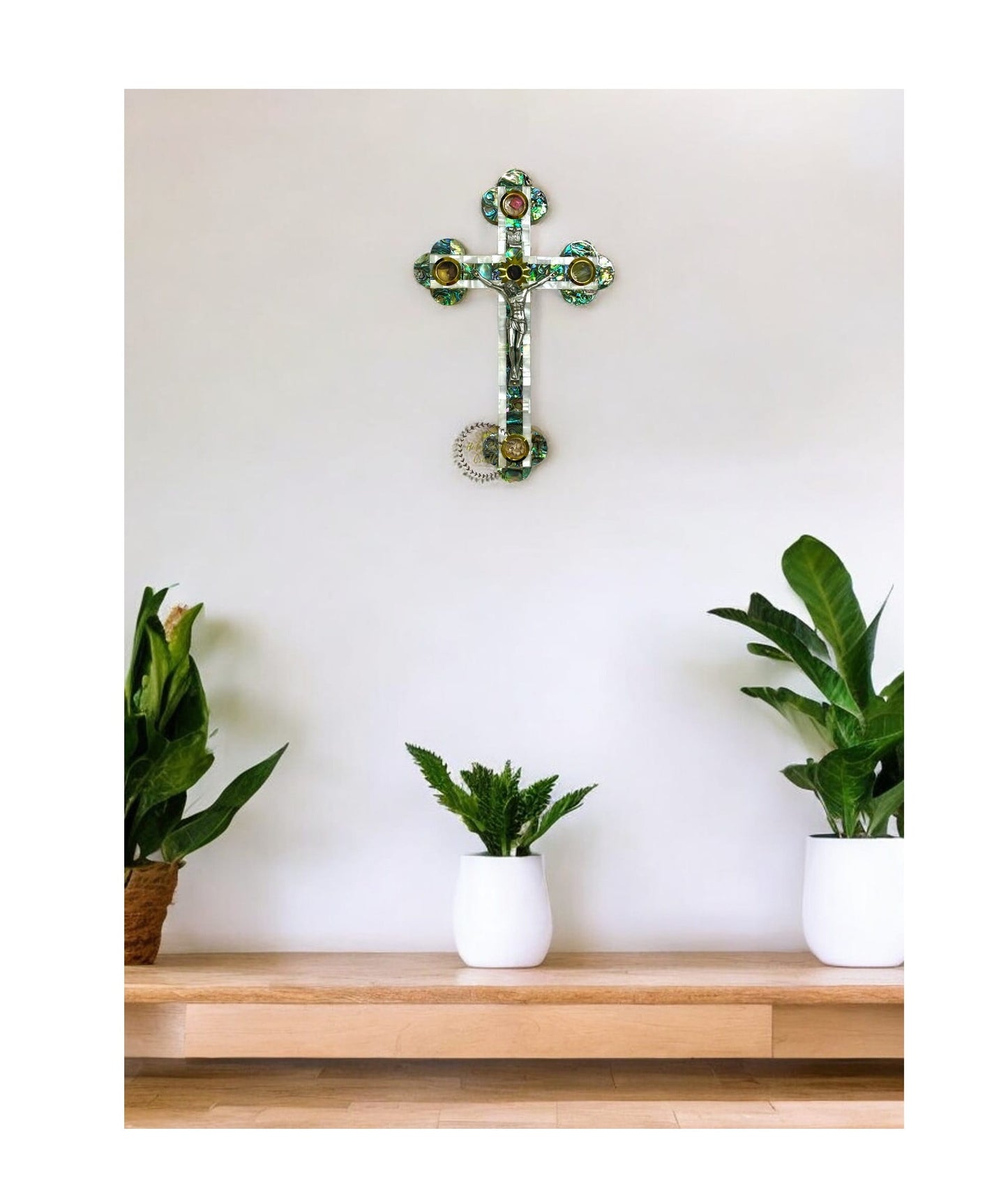 Olive wood With Mother of Pearl Cross with Corpus