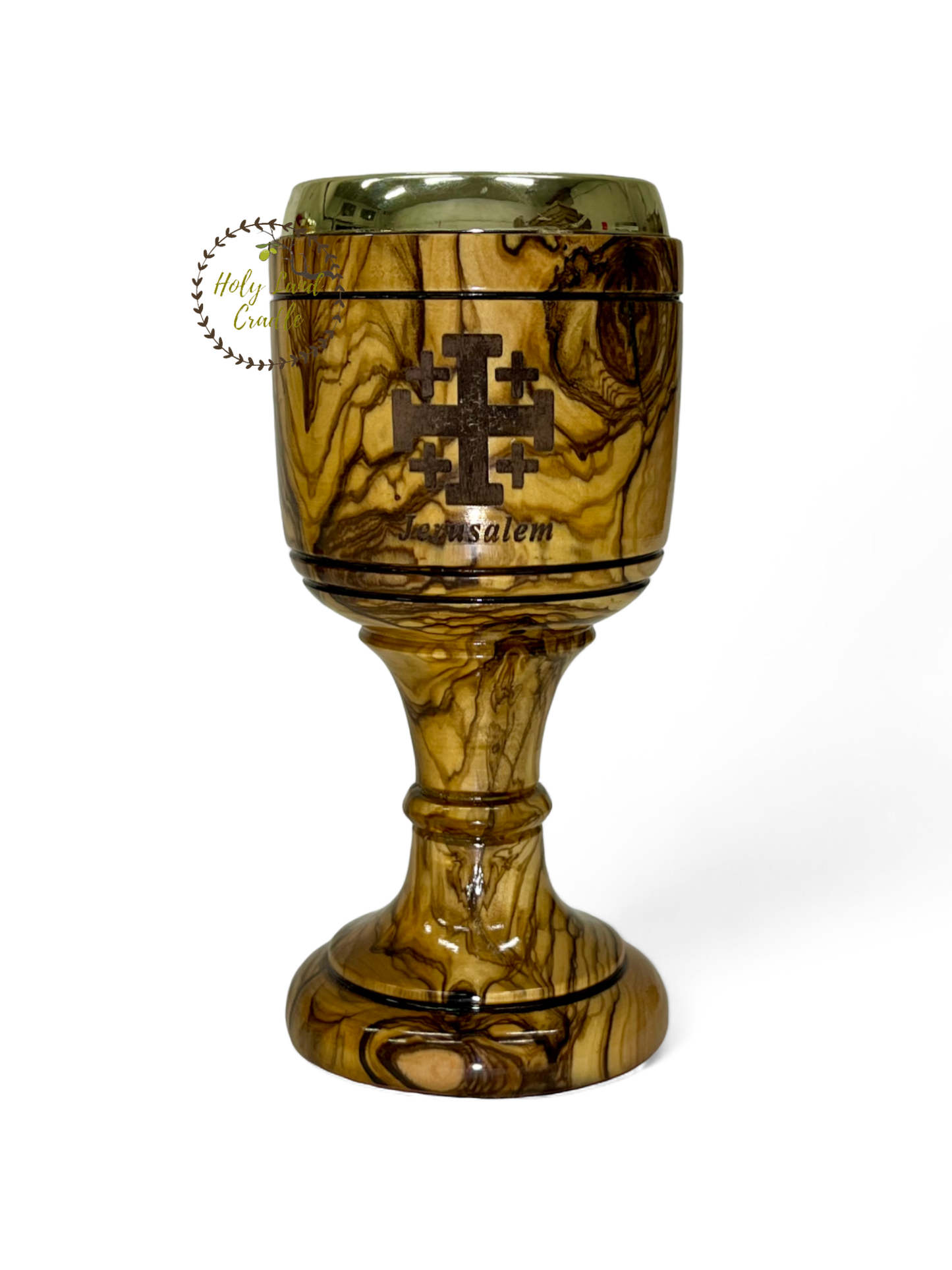 Olive Wood Chalice Last supper & Jerusalem Cross Engraved