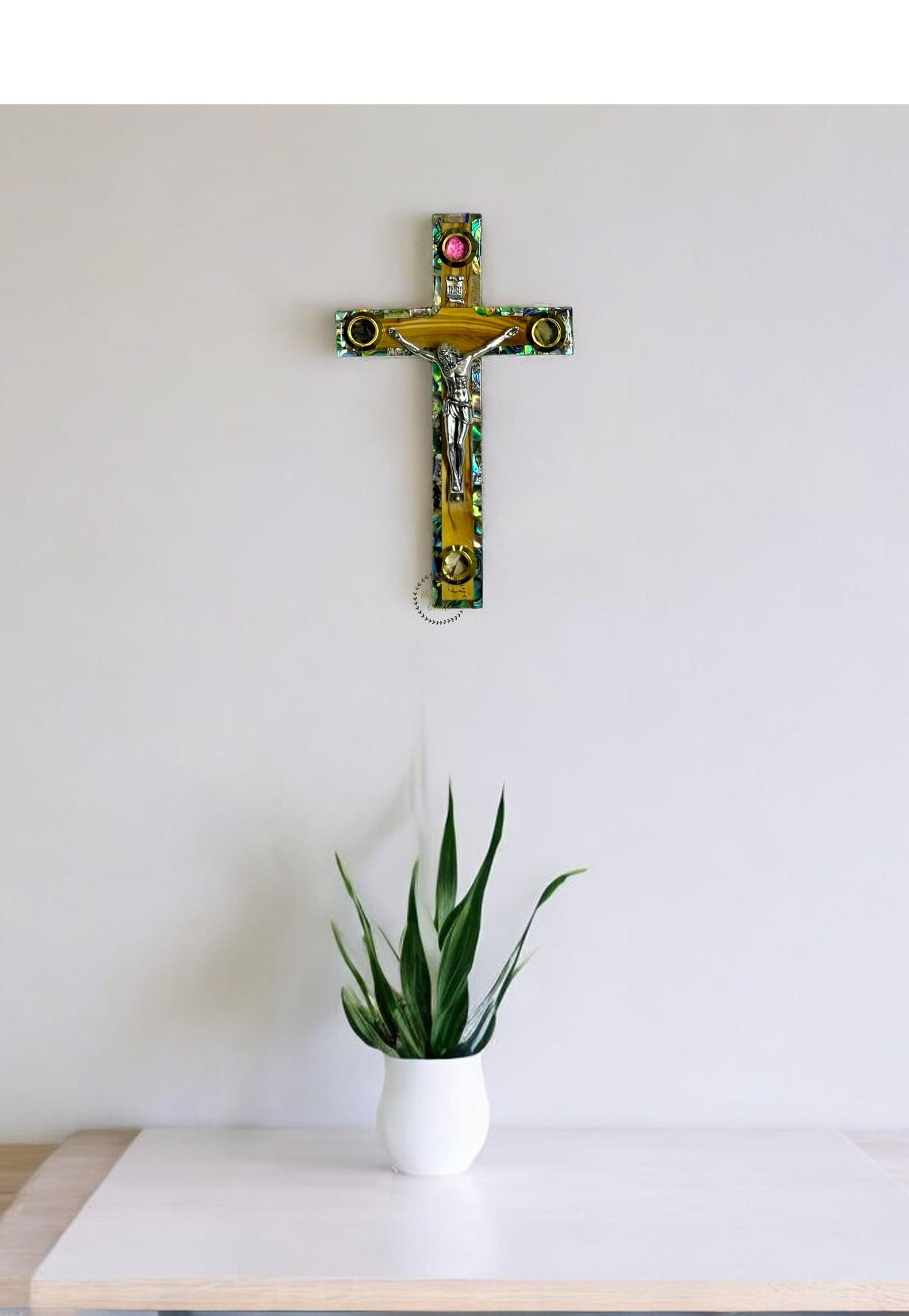 Olive wood With Mother of Pearl Frame wall Cross with Corpus
