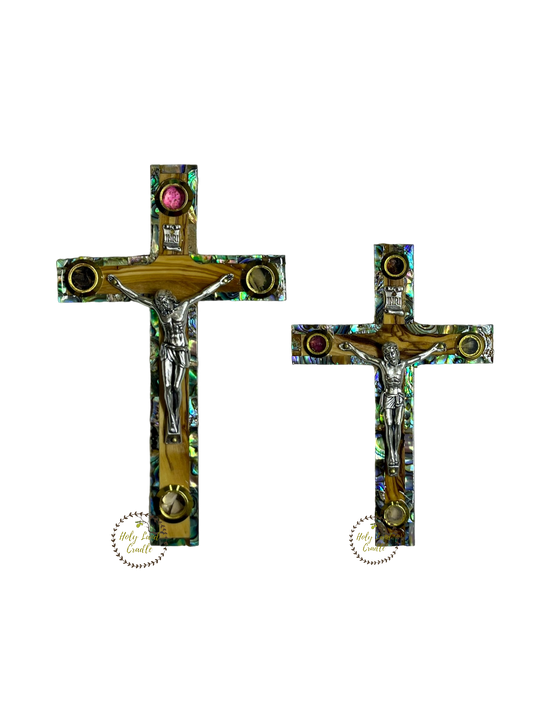 Olive wood With Mother of Pearl Frame wall Cross with Corpus