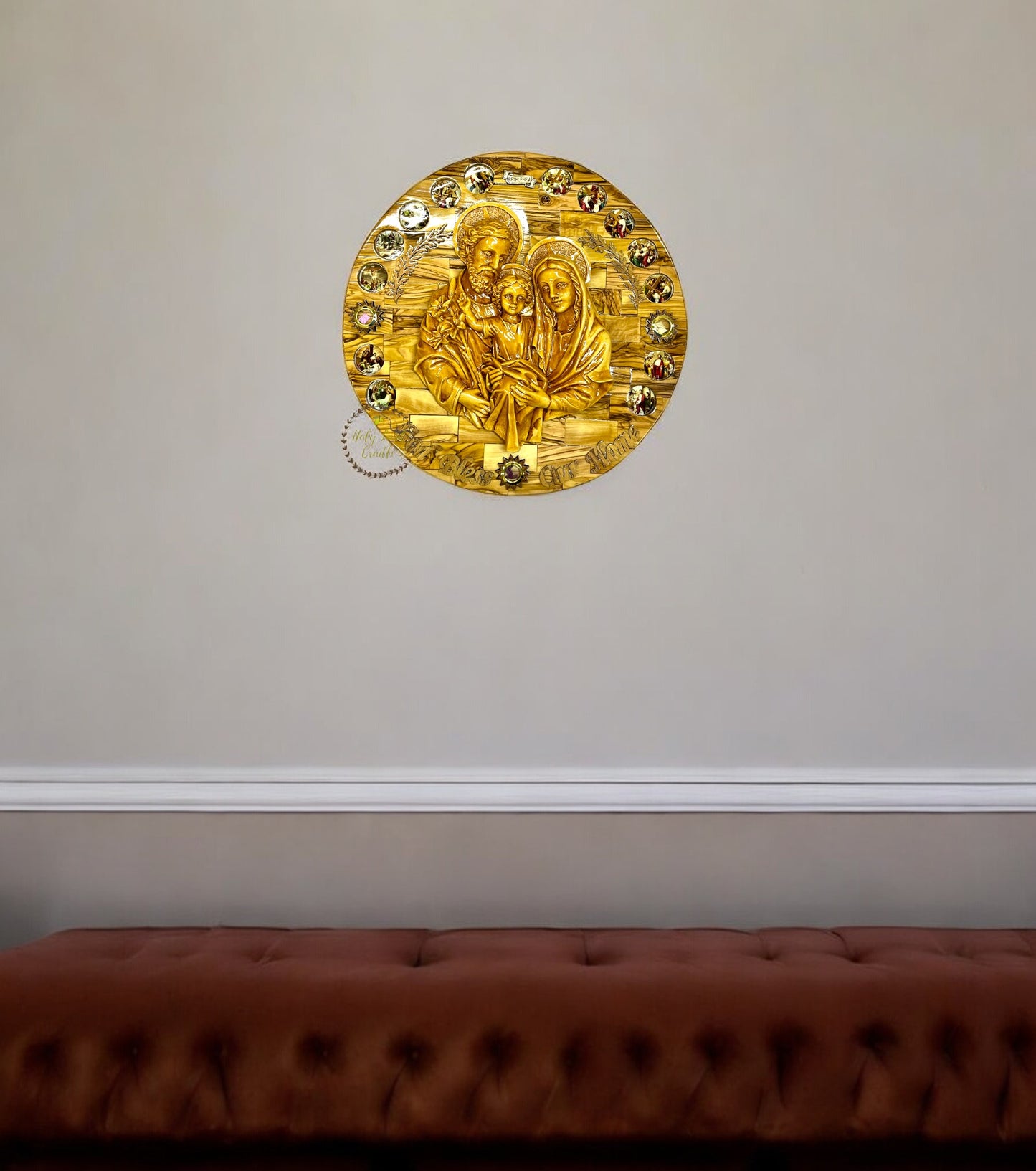 Olive Wood Holy Family with 14 Stations