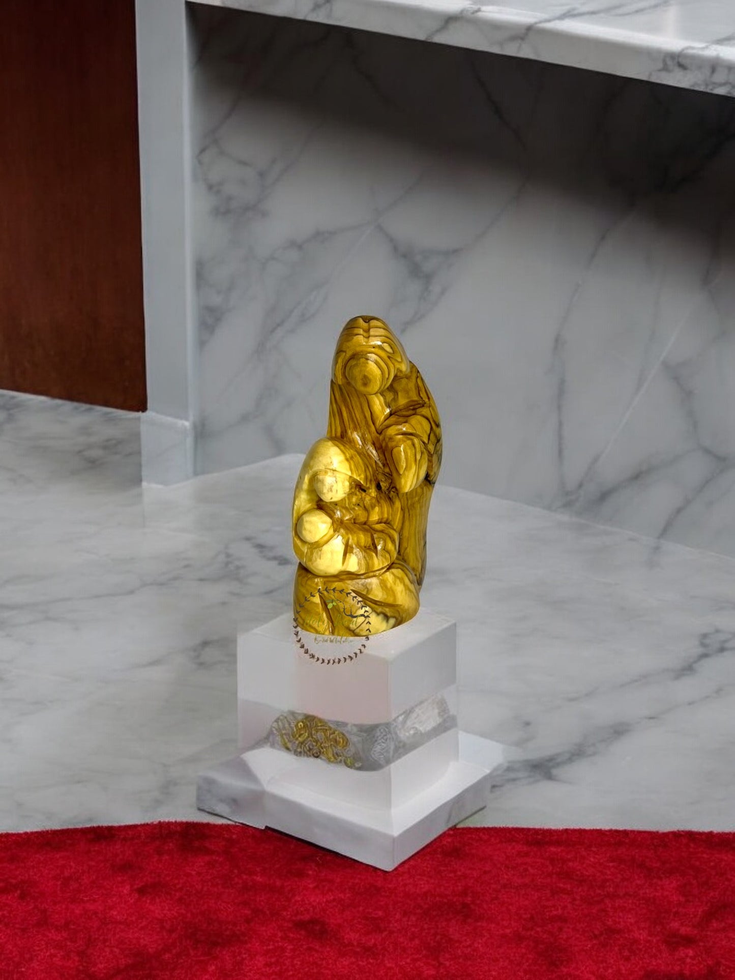 Olive Wood Abstract Holy Family Sitting